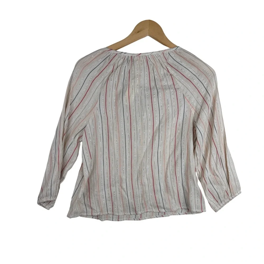 New Mi Ami Striped Long Sleeve Peasant Blouse size Small‎ Cream/Multi-color_6